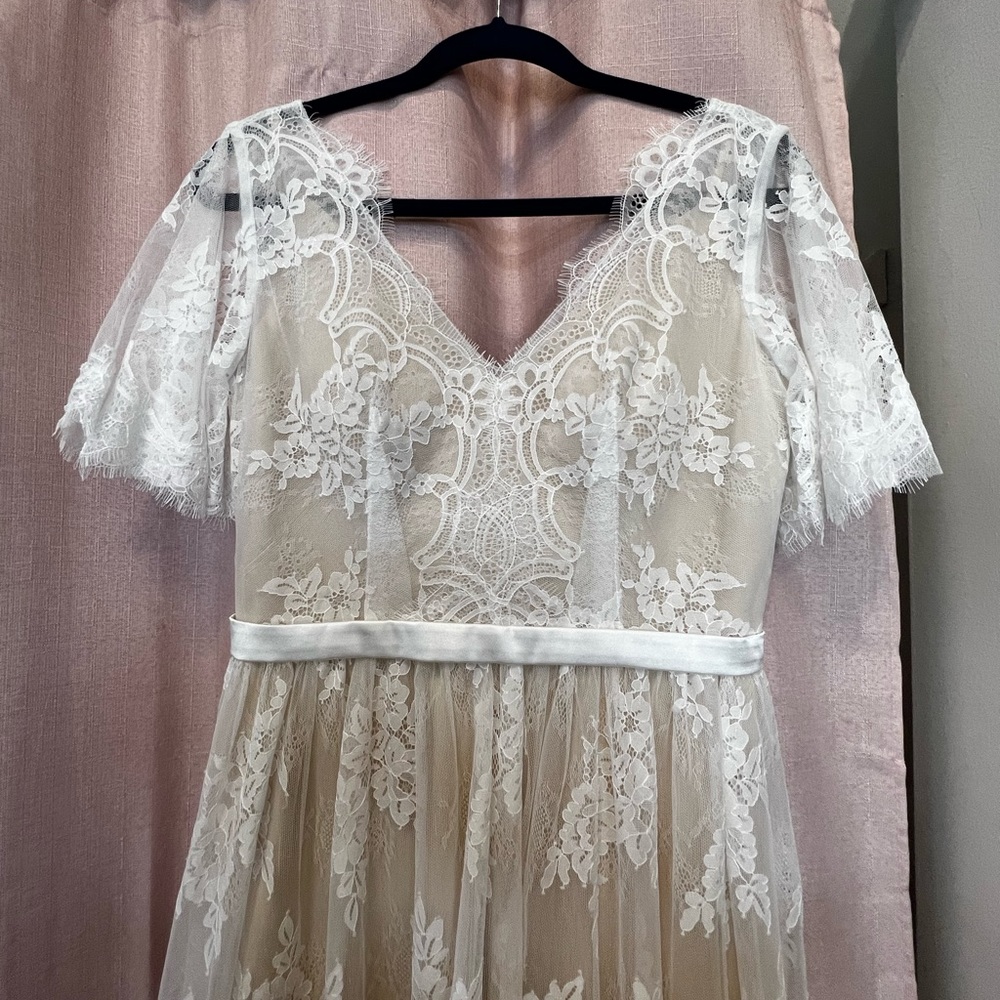 New White Lace with tan slip dress